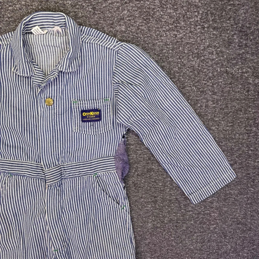 OshKosh B'gosh Coveralls Kids 4T Blue Hickory Stripe Vintage Train Conductor